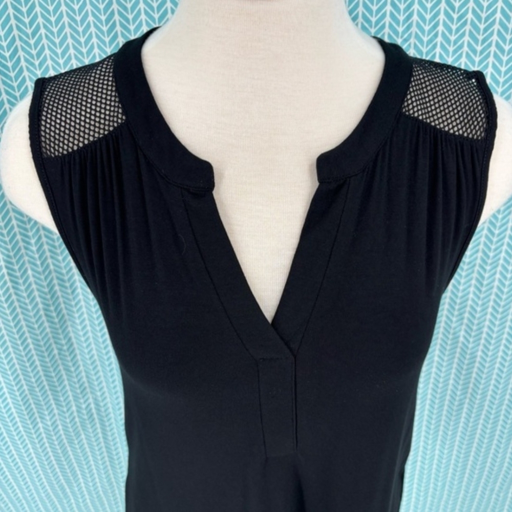 Soft Black Mesh Panel Sleeveless Top